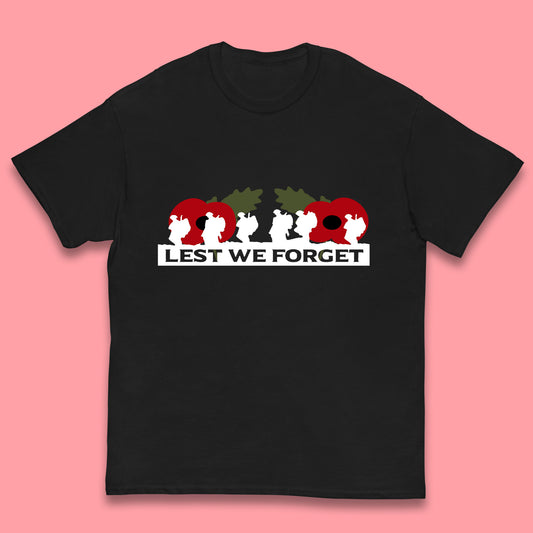 Lest We Forget Remembrance Day Armed Force Day Poppy Flower Soldiers Kids T Shirt