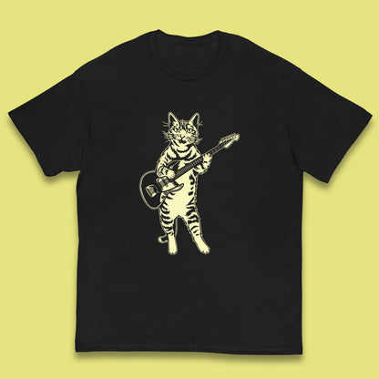 Rock Cat Playing Guitar Musician Guitarist Cat Music Lovers Kids T Shirt
