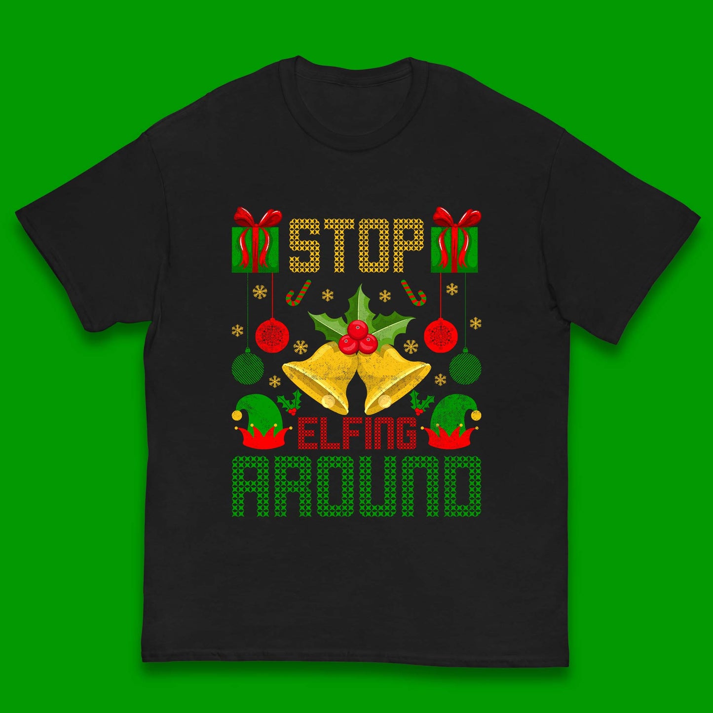 christmas stop elfing around tee