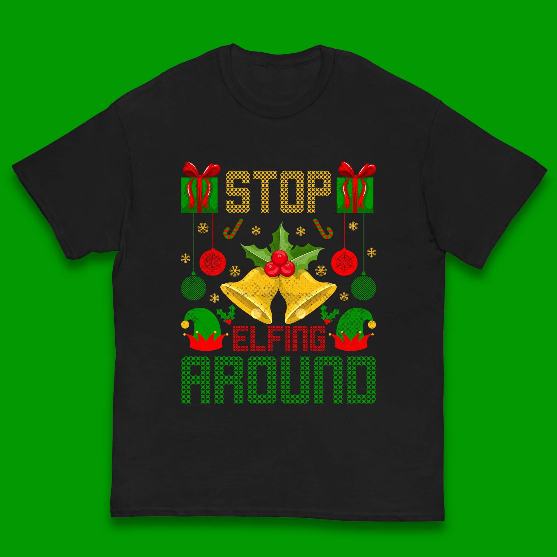 christmas stop elfing around tee