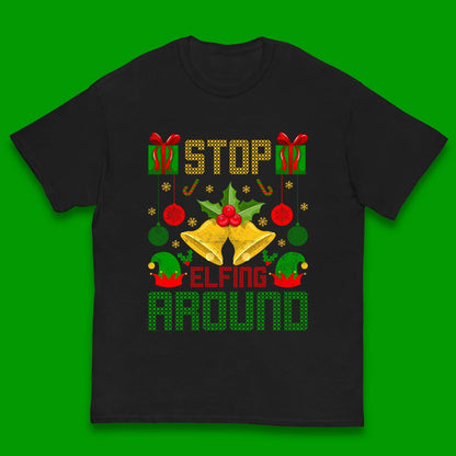 christmas stop elfing around tee