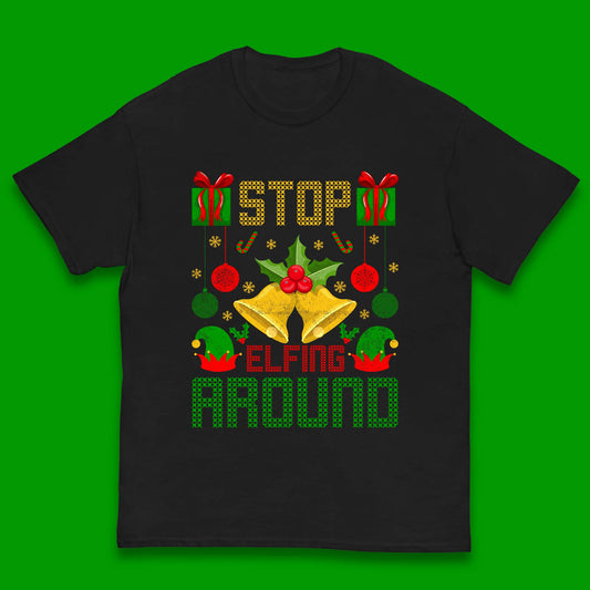 christmas stop elfing around tee