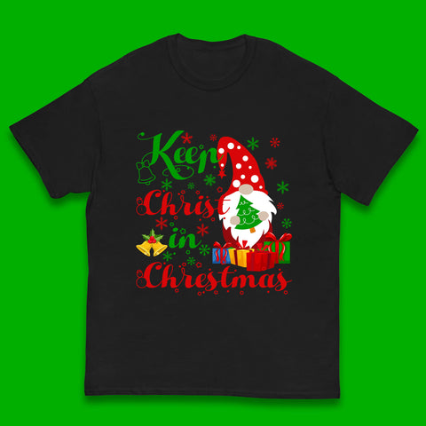 Keep Christ In Christmas Xmas Gnome Holding Tree Faith Christmas Kids T Shirt