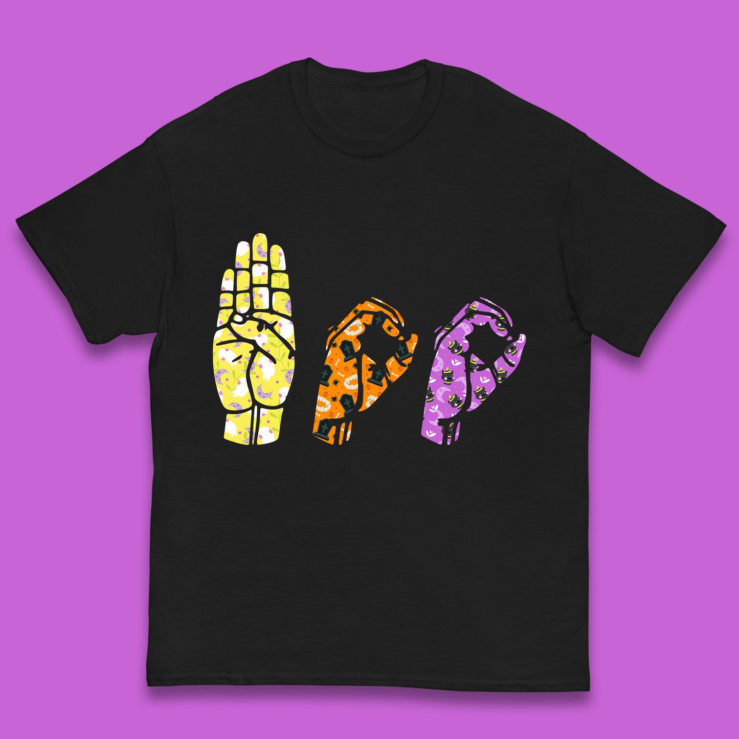 Halloween Hand Sign Language Boo Ghost American Sign Language Alphabet ASL Halloween Kids T Shirt