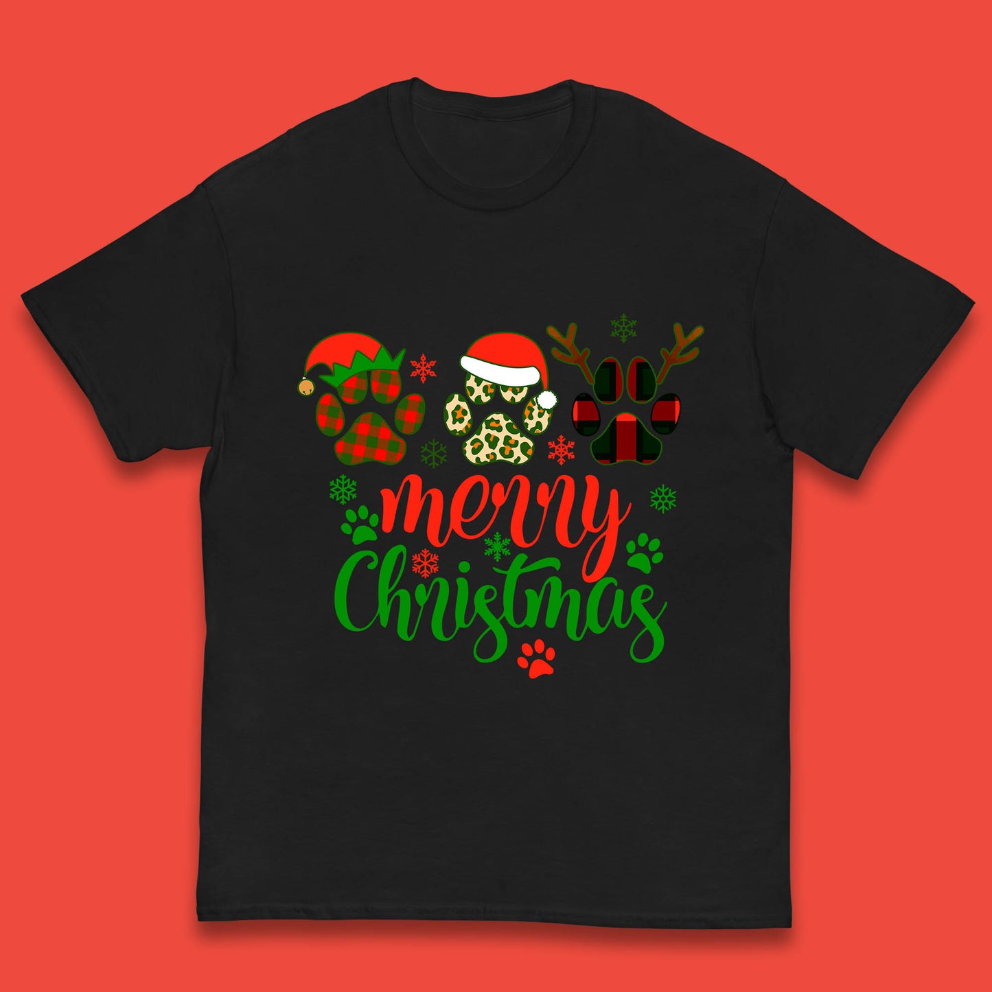 dog & cat paws christmas t shirt