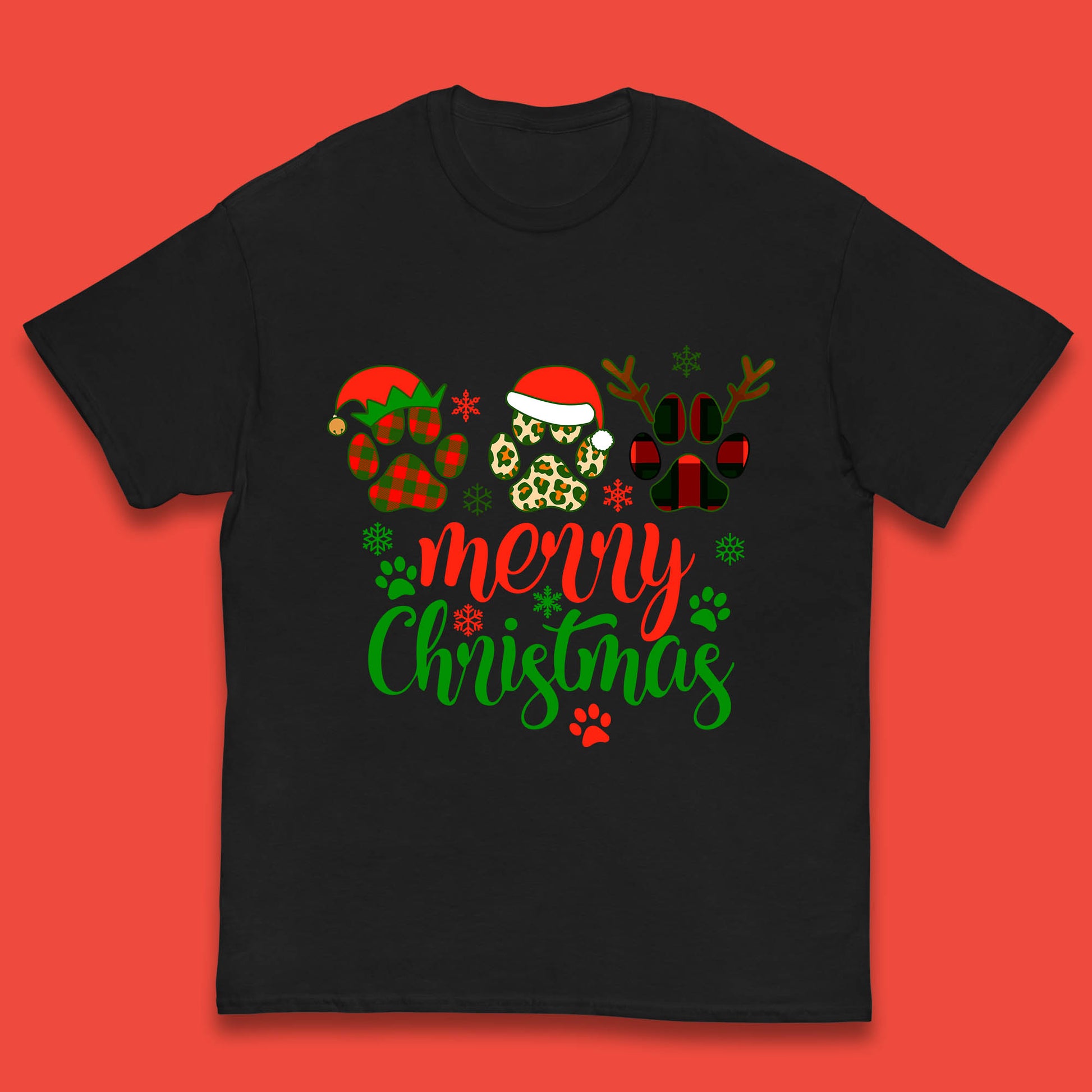 dog & cat paws christmas t shirt