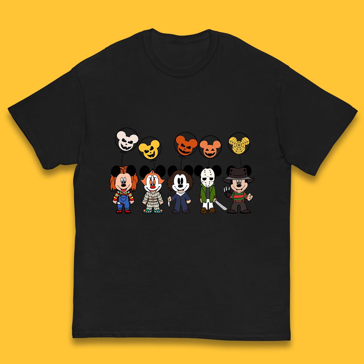 Disney Halloween Friends Horror Movie Characters Mickey Mouse Balloons Kids T Shirt