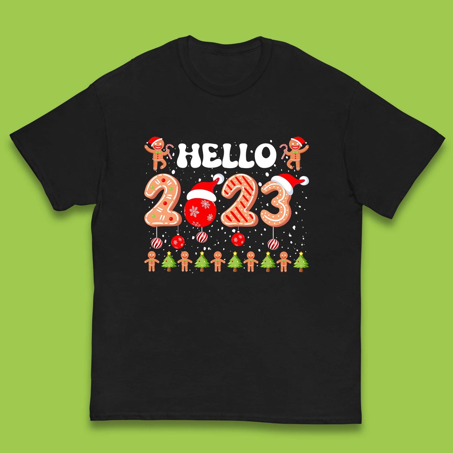 Hello 2023 Merry Christmas Gingerbread Xmas Cookies Kids T Shirt