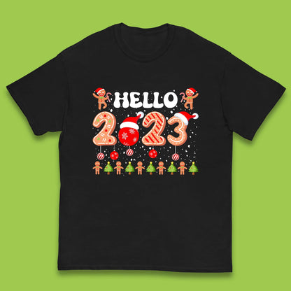 Hello 2023 Merry Christmas Gingerbread Xmas Cookies Kids T Shirt