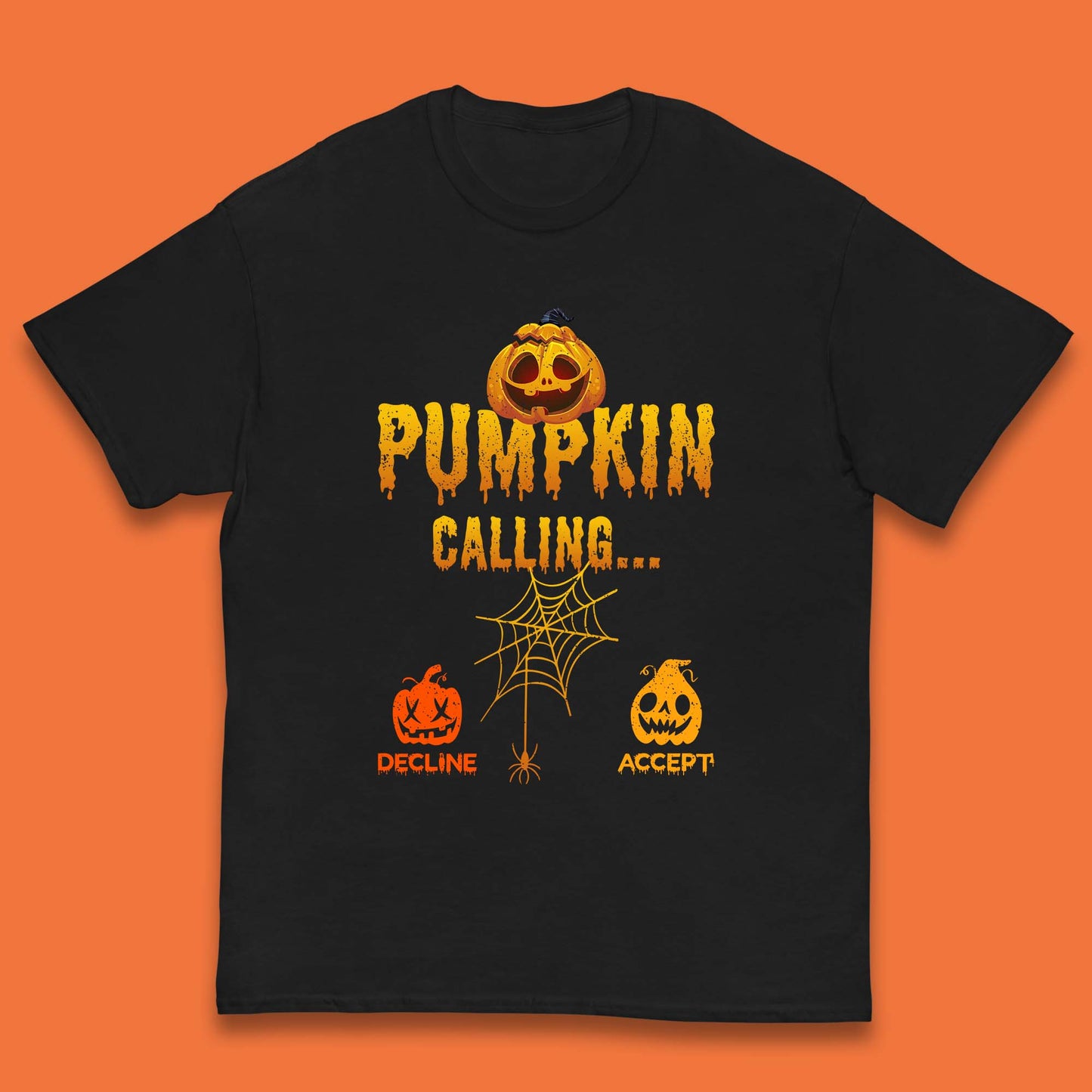 Halloween Pumpkin Calling Accept Decline Funny Jack O Lantern Horror Scary Phone Call Kids T Shirt