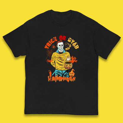 Trick Or Stab Halloween Michael Myers Stab Trek Trick Or Treat Kids T Shirt