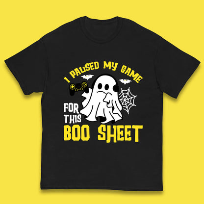 I Paused My Game For This Boo Sheet Ghost With Controller Halloween Gamer Kids T Shirt