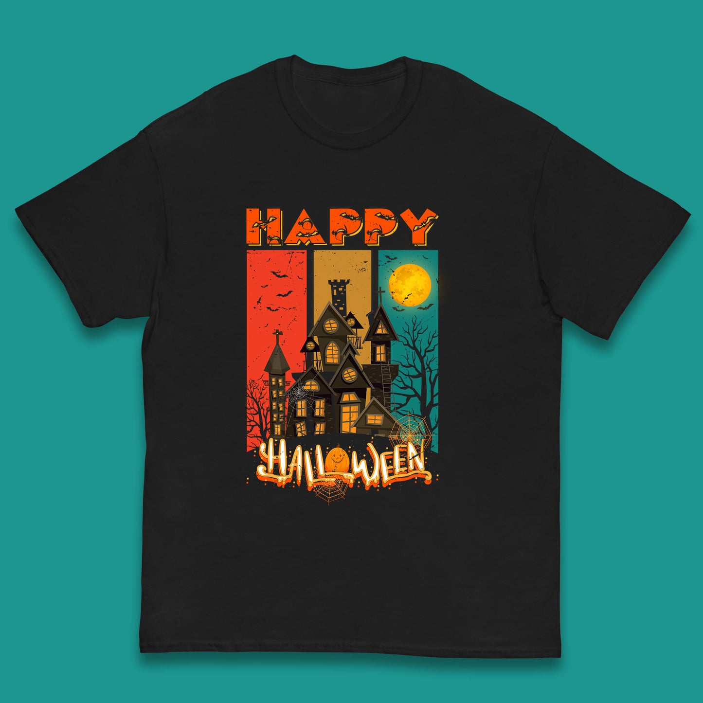 Happy Halloween Vintage Style Horror Scary Haunted House Kids T Shirt
