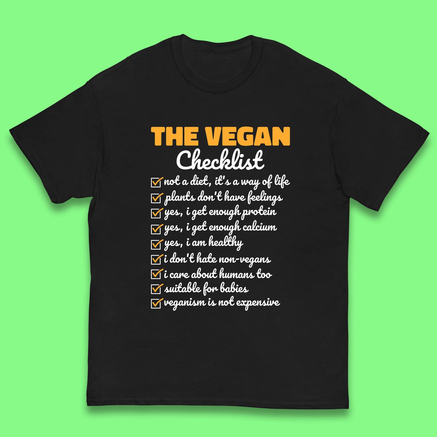 The Vegan Checklist Vegan Activism Funny Pro Vegetarian Checklist Kids T Shirt