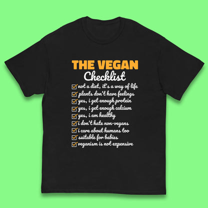 The Vegan Checklist Vegan Activism Funny Pro Vegetarian Checklist Kids T Shirt