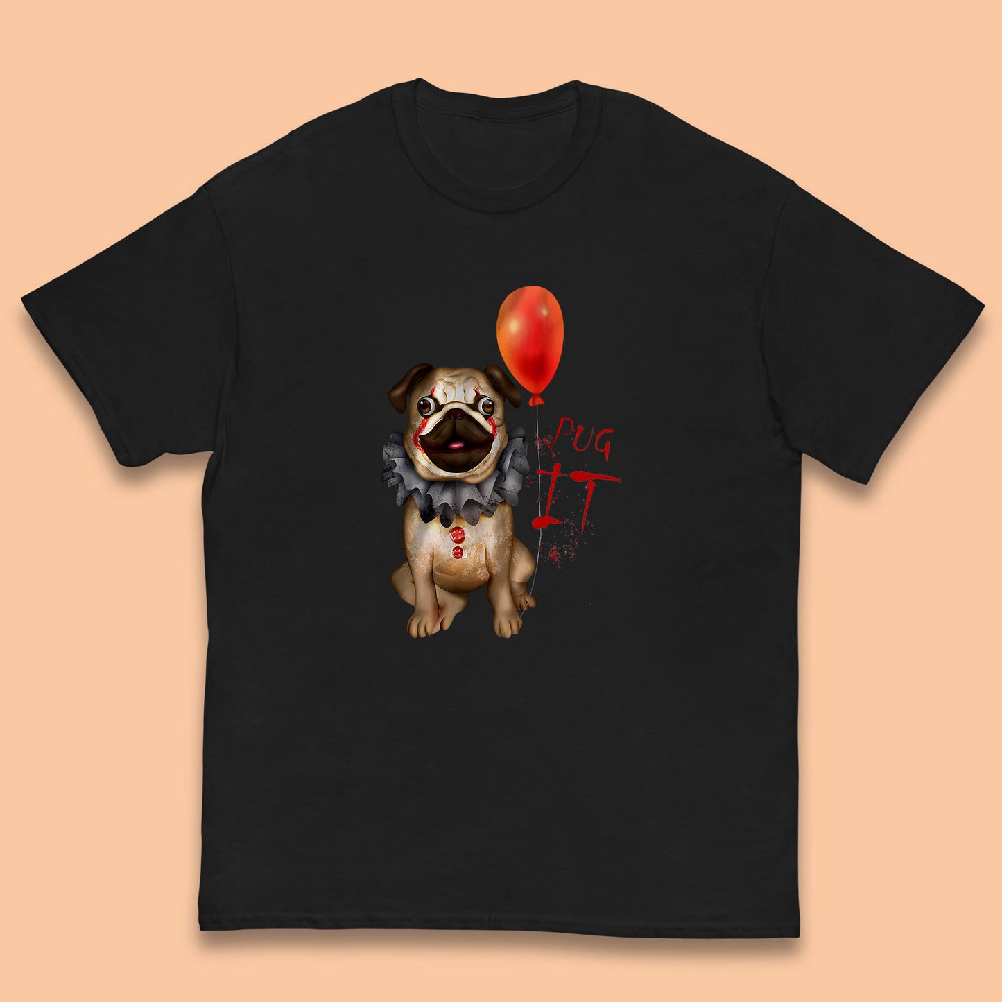 Pug IT Pennywise Clown Dog Spoof Halloween Pug Dog Costume Horror Movie Serial Killer Kids T Shirt