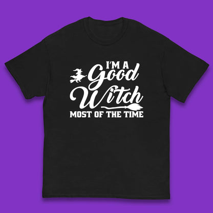 I'm A Good Witch Most Of The Time Halloween Witch Broom Kids T Shirt