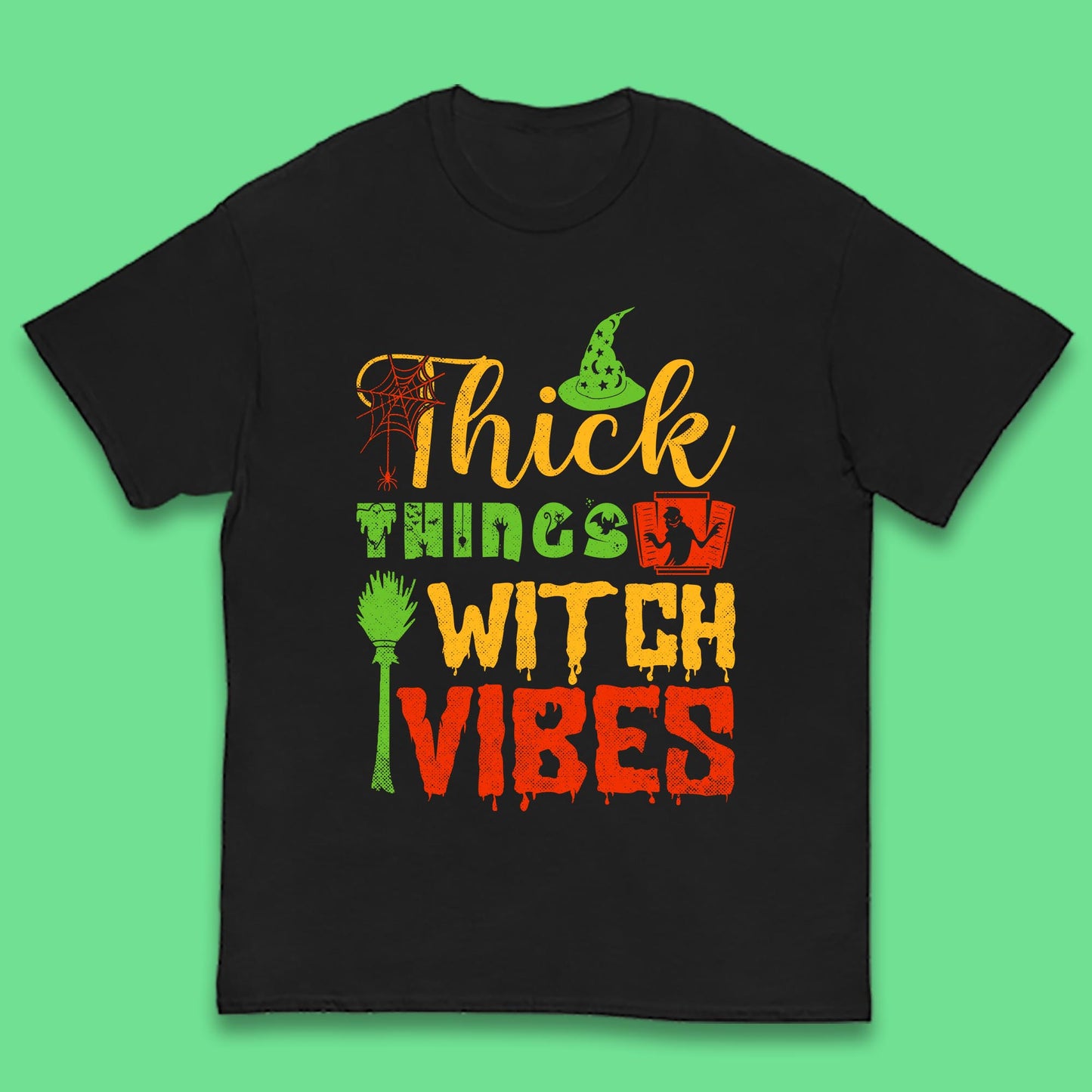 Thick Things Witch Vibes Halloween Magic Spooky Witches Witchcraft Kids T Shirt