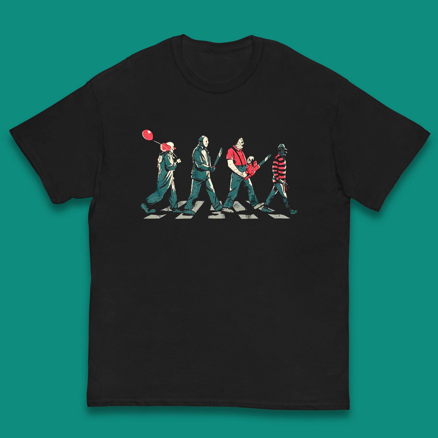 Halloween Friends Horror Movie Characters The Beatles Walk Abbey Road Killer Squad Kids T Shirt