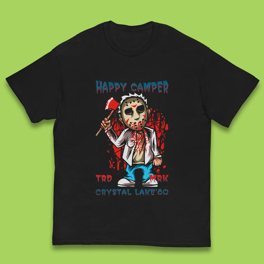 Happy Camper Crystal Lake 1980s Jason Voorhees Vintage Halloween Horror Movie Kids T Shirt