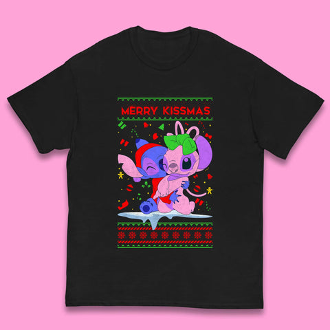 Merry Kissmas Christmas Disney Stitch And Angel Xmas Lilo & Stitch Kids T Shirt