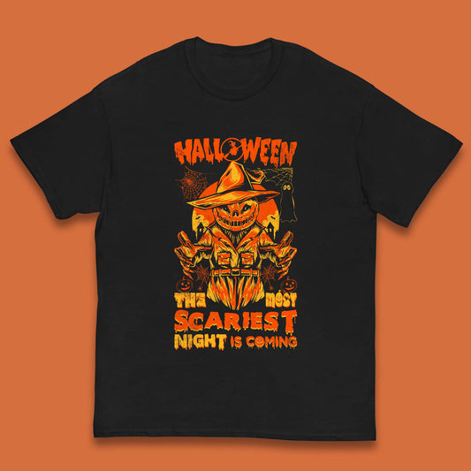Halloween The Most Scariest Night Is Coming Halloween Scarecrow Jack O Lantern Scary Night Kids T Shirt