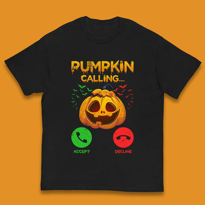 Halloween Pumpkin Calling Funny Phone Call Horror Scary Jack O Lantern Kids T Shirt
