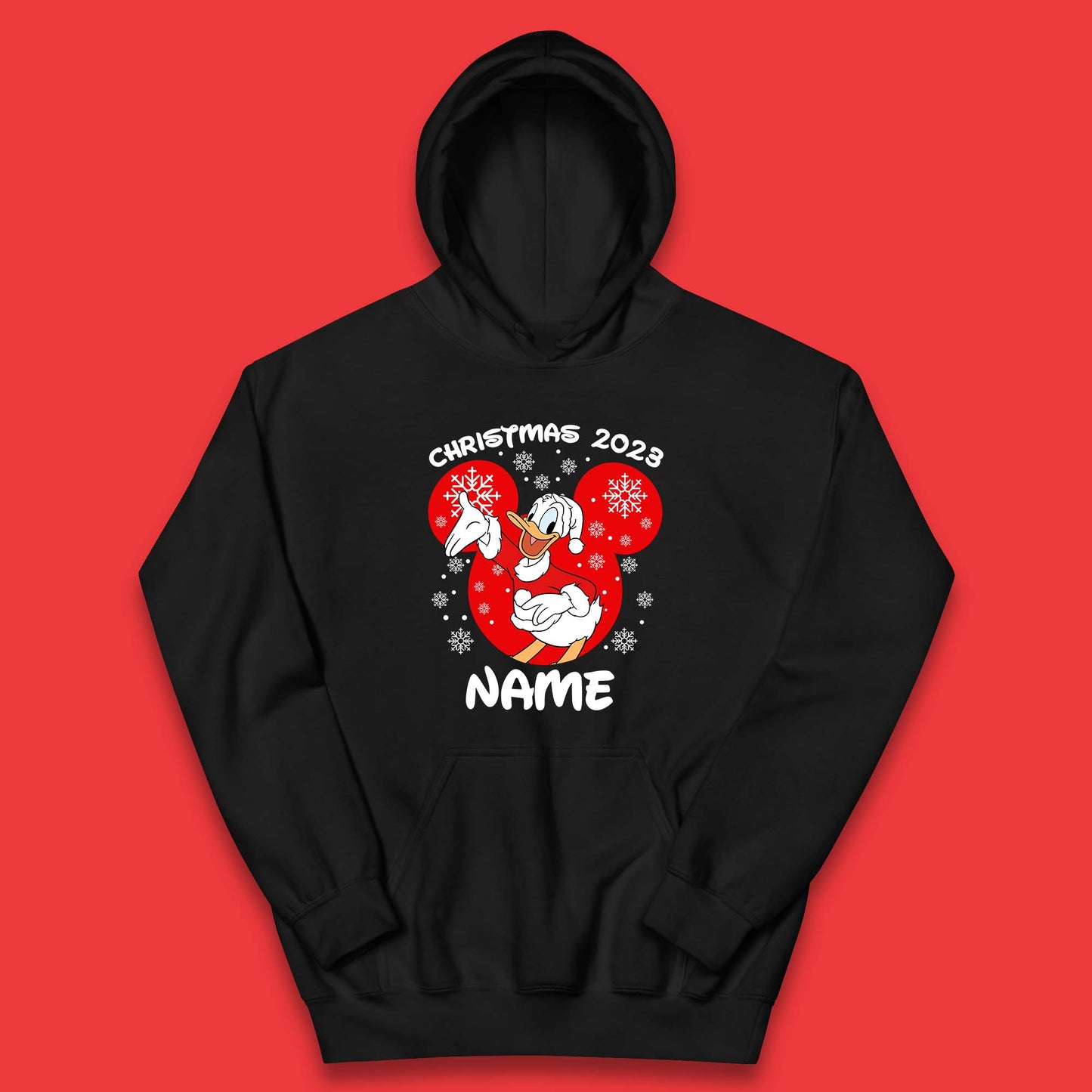 Personalised Christmas 2023 Your Name Santa Donald Duck And Daisy Duck Xmas Disney Mickey And Friends Kids Hoodie