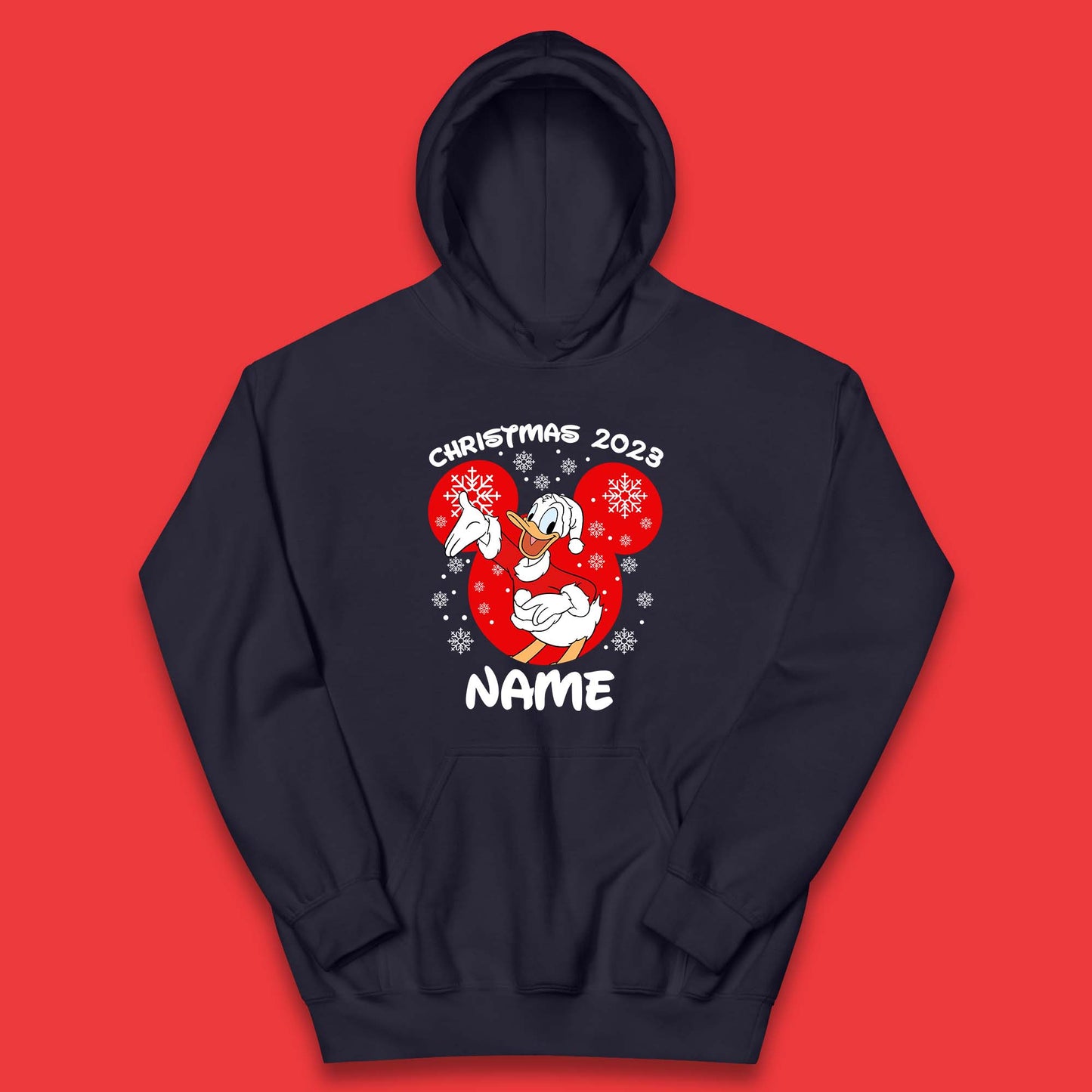 Personalised Christmas 2023 Your Name Santa Donald Duck And Daisy Duck Xmas Disney Mickey And Friends Kids Hoodie