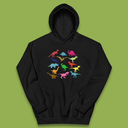 Colourful Dinosaurs Dino Fossil Dinosaurs Wild Nature Prehistoric Paleontology Velociraptor Kids Hoodie