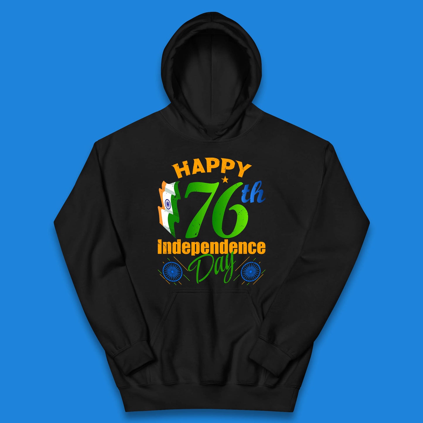 Happy India 76th Independence Day 15th August Patriotic Indian Flag Kids Hoodie