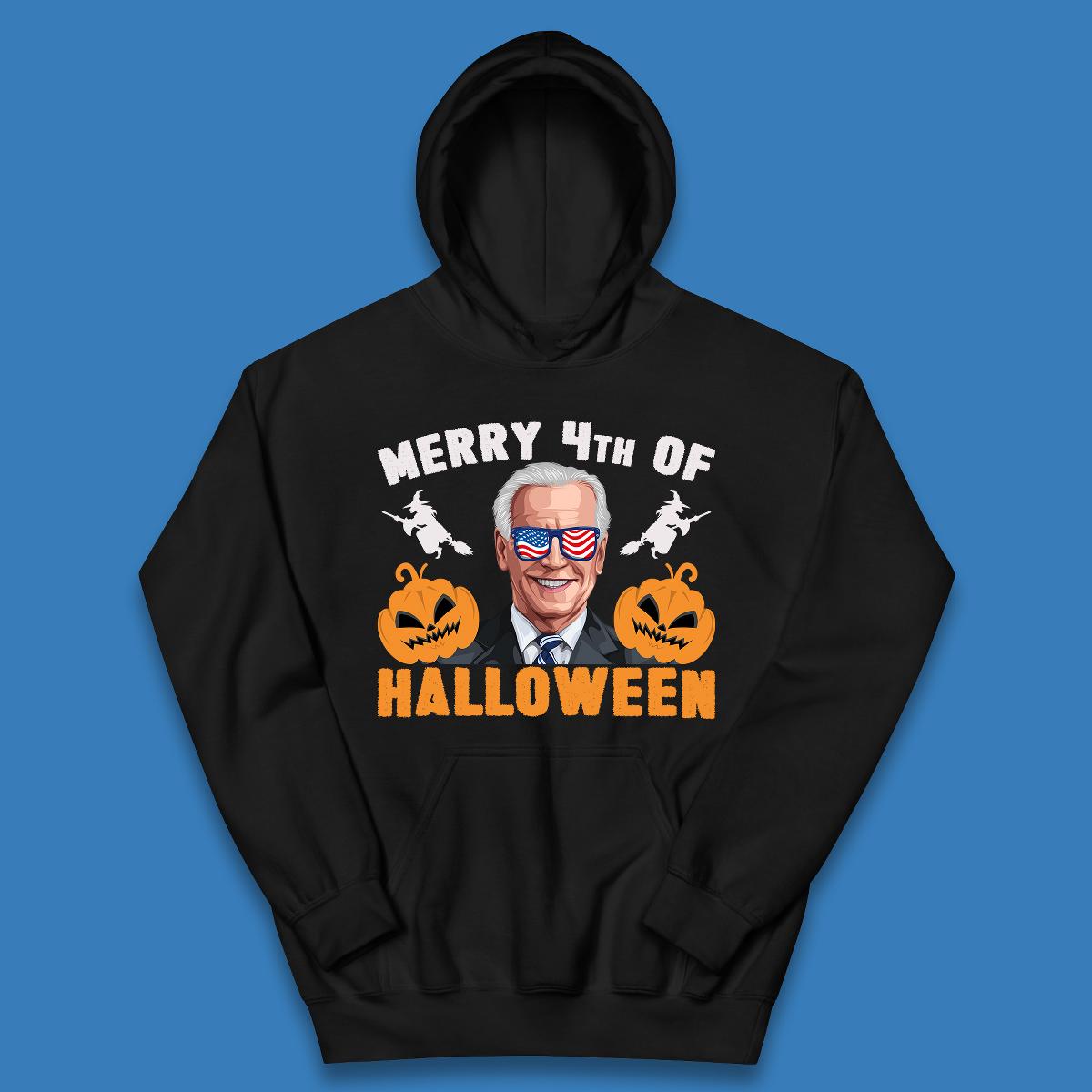 Merry 4th Of Halloween Funny Confused Joe Biden 4th Of July Kids Hoodie