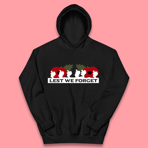 Lest We Forget Remembrance Day Armed Force Day Poppy Flower Soldiers Kids Hoodie
