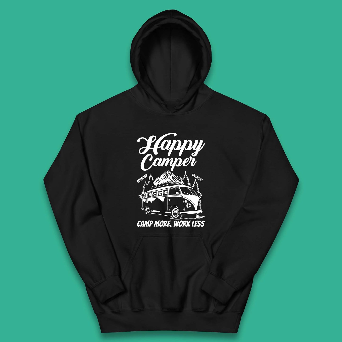 Camper Van Happy Camper Outdoor Adventure Camp More Work Less Van Life Road Trip Kids Hoodie
