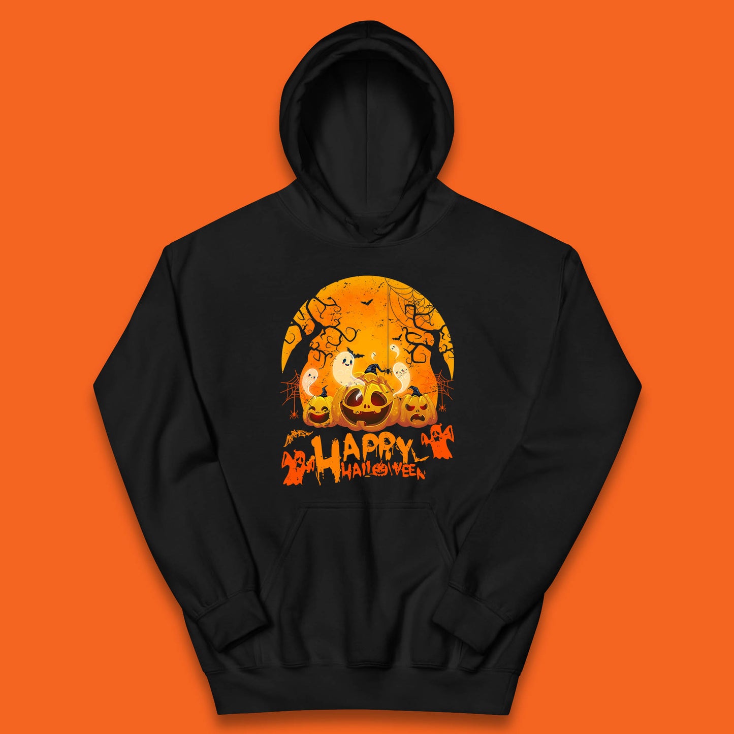 Happy Halloween Jack O Lantern Pumpkins Scary Boo Ghost Haunted Trees Kids Hoodie