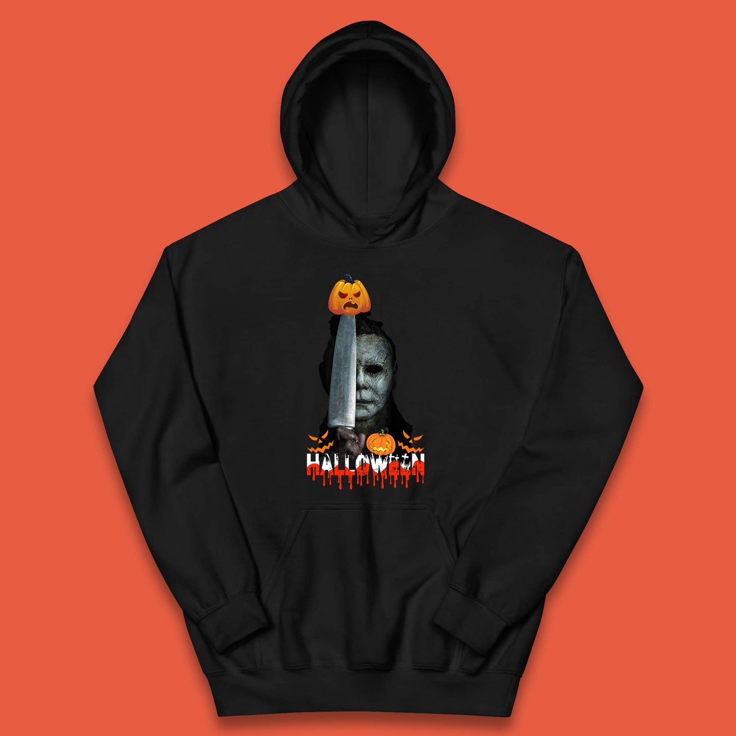 Halloween Michael Myers Holding Knife Pumpkin Horror Movie Character Serial Killer Kids Hoodie