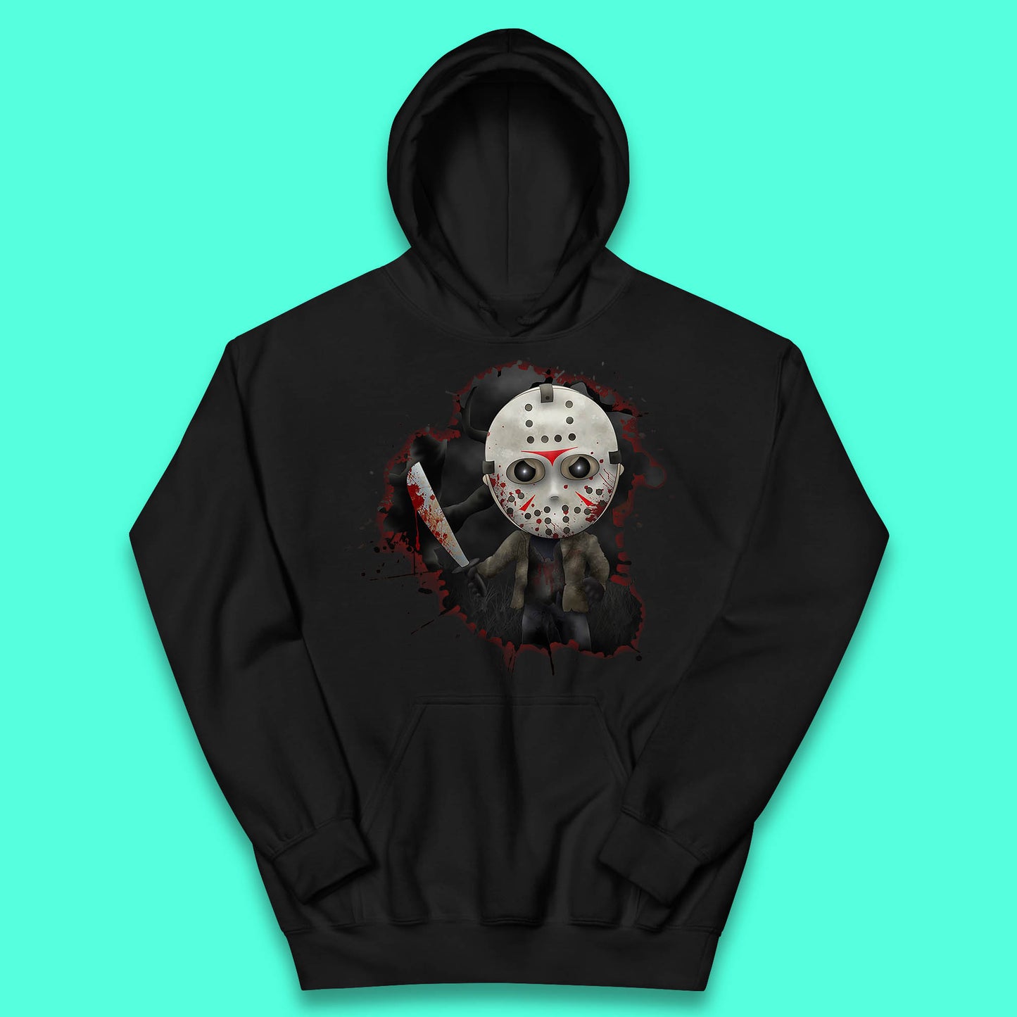 Chibi Jason Voorhees Holding Bloody Knife Halloween Friday The 13th Horror Movie Character Kids Hoodie