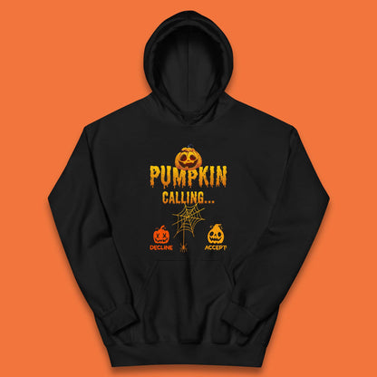 Halloween Pumpkin Calling Accept Decline Funny Jack O Lantern Horror Scary Phone Call Kids Hoodie