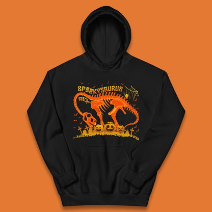 Spooky Saurus Rex Halloween Dinosaur T-Rex Skeleton With Scary Pumpkins Kids Hoodie