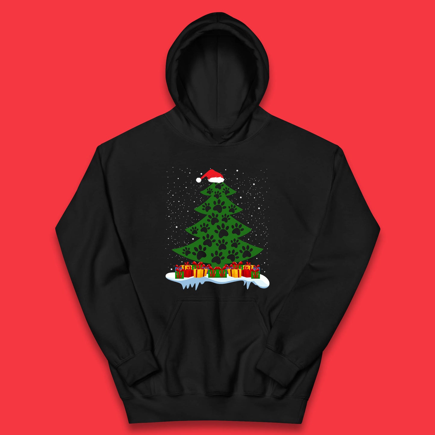 christmas tree with paw prints of dogs hoodie