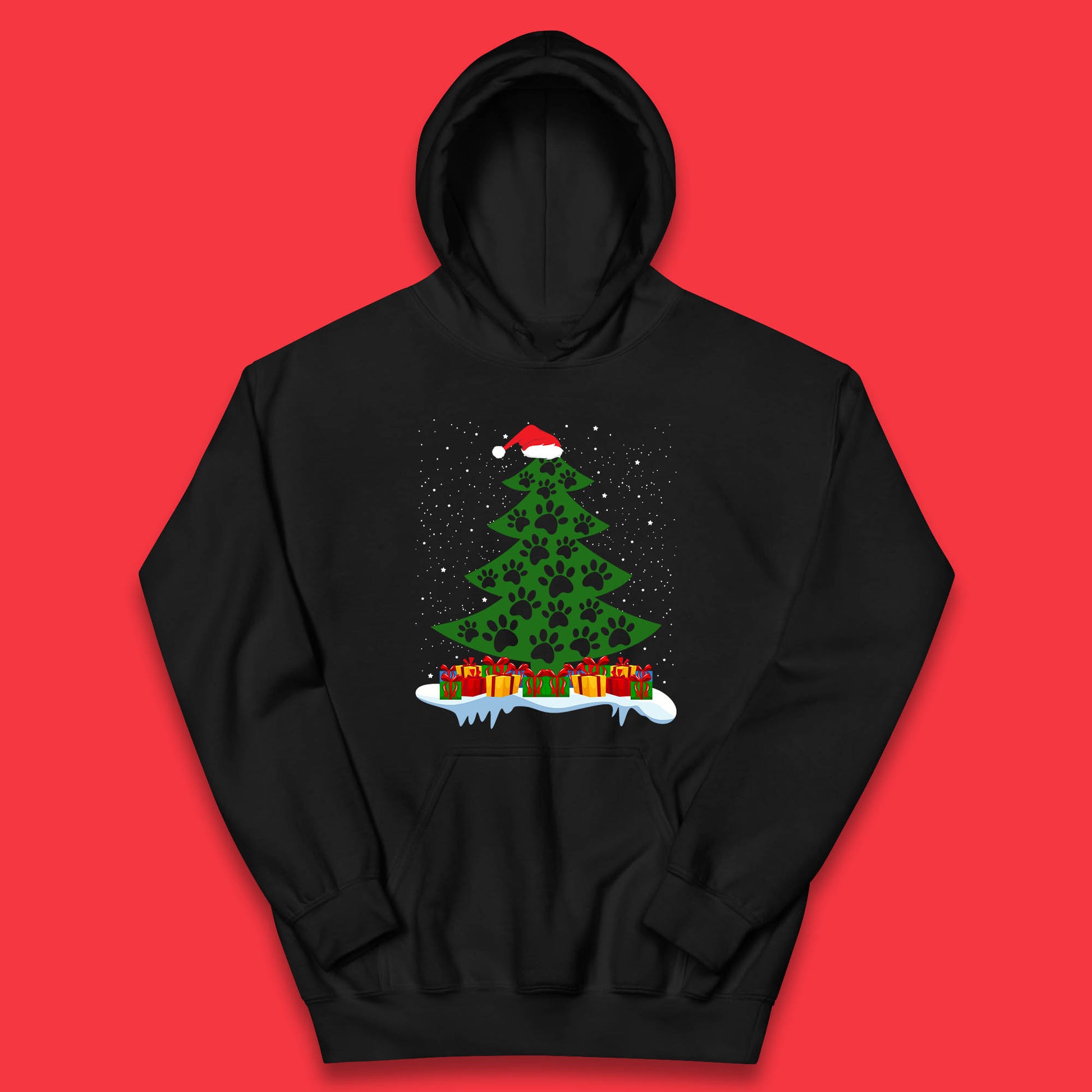 christmas tree with paw prints of dogs hoodie