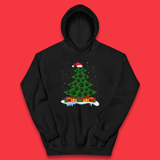 christmas tree with paw prints of dogs hoodie