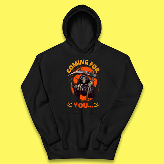 Coming For You Grim Reaper Halloween Skeleton With Scythe Halloween Ghost Kids Hoodie