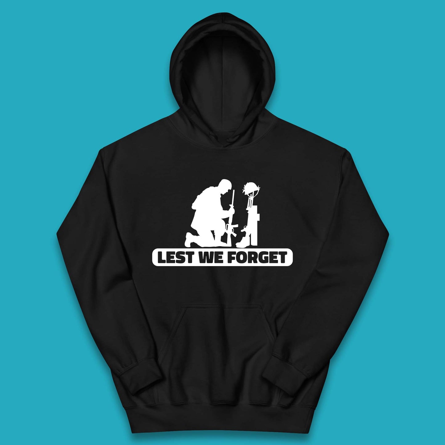 Lest We Forget Kneeling Soldier Remembrance Day British Armed Forces Day Kids Hoodie