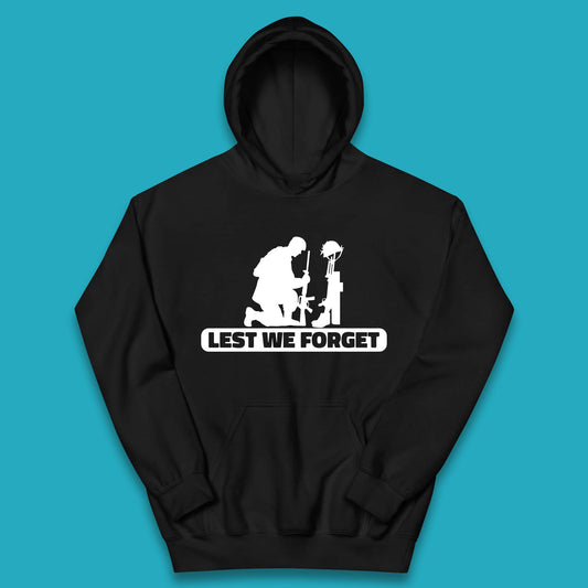 Lest We Forget Kneeling Soldier Remembrance Day British Armed Forces Day Kids Hoodie
