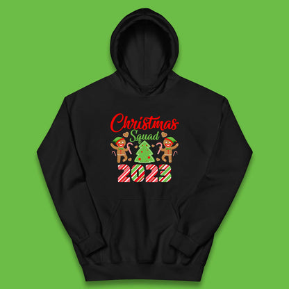 Christmas Squad 2023 Christmas Tree Xmas Gingerbread Man with Candy Cane Kids Hoodie