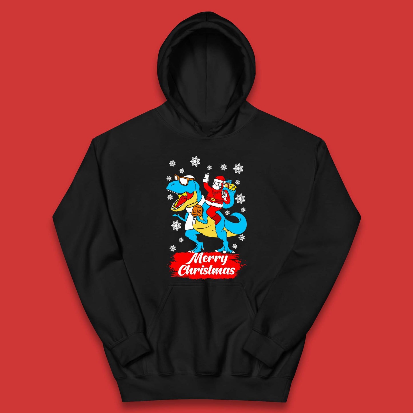 Santa Claus Riding T-Rex Christmas Kids Hoodie