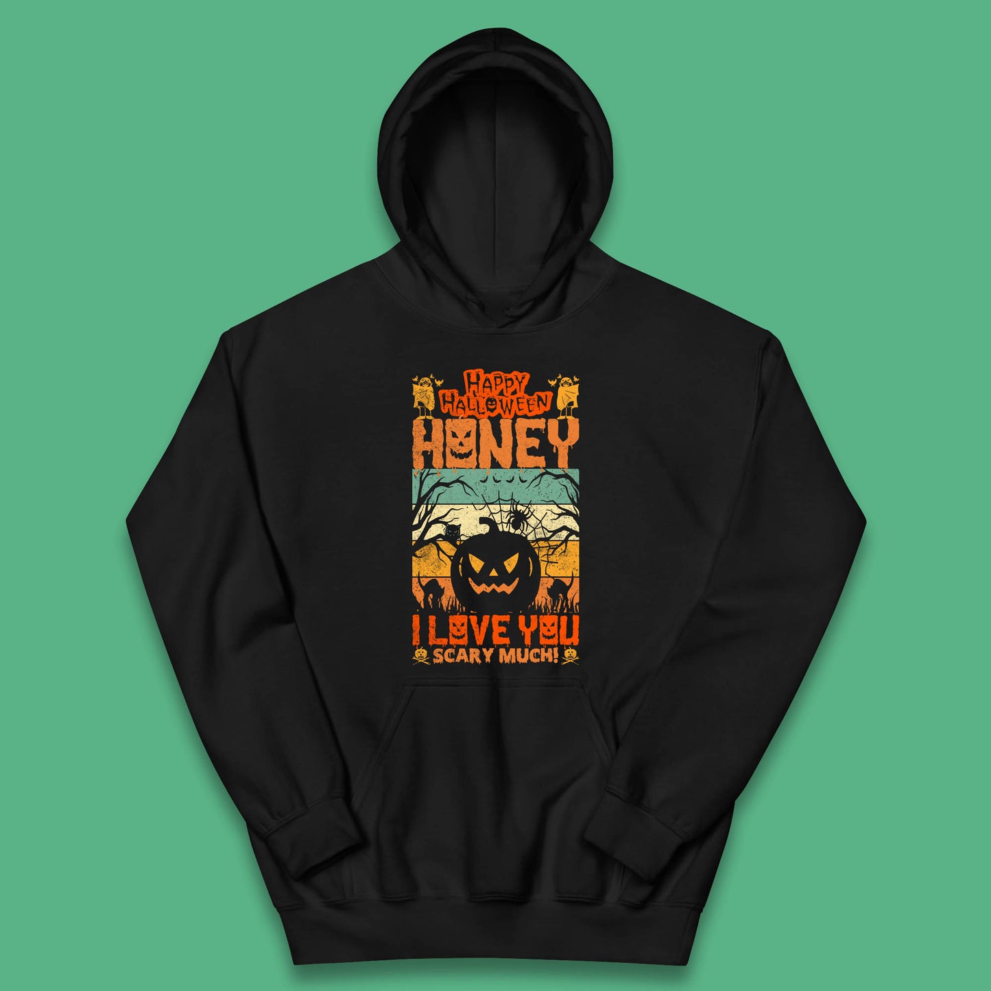 Happy Halloween Honey I Love You Scary Much Funny Halloween Scary Pumpkin Kids Hoodie