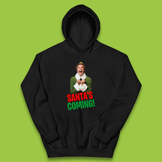 Elf Santa's Coming Christmas Kids Hoodie