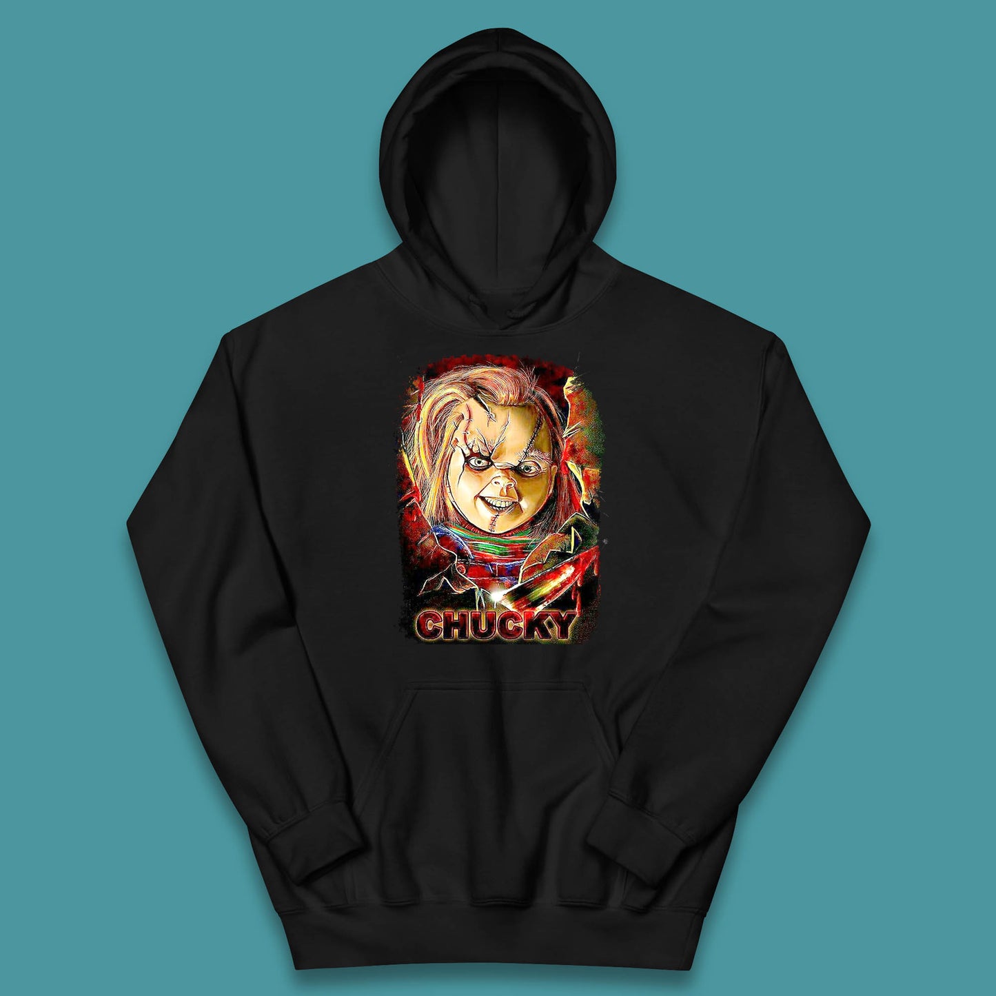 Chucky Distressed Childs Play Horror Monster Creepy Doll Toy Scary Halloween Scary Movie Character Kids Hoodie